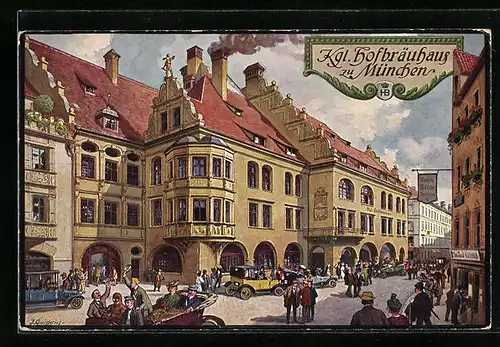 Künstler-AK Fritz Quidenus: München, Buntes Treiben vor dem Hofbräuhaus