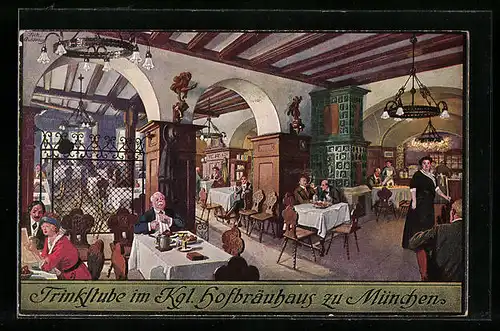 Künstler-AK Fritz Quidenus: München, Trinkstube im Kgl. Hofbräuhaus