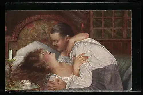 Künstler-AK Arno von Riesen: Leidenschaftliches Paar in den Flitterwochen