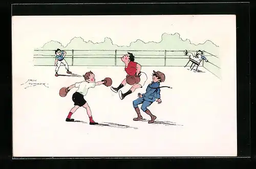 Künstler-AK Jack Number: Boxer haut seinen Gegner KO