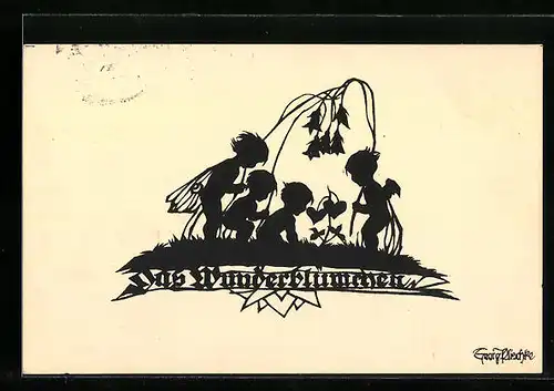 Künstler-AK Georg Plischke: Elfen bewundern ein Wunderblümchen