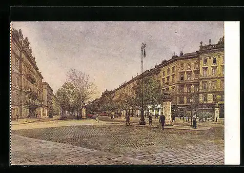 Künstler-AK Erwin Pendl: Wien, Kärntnerring mit Litfasssäule