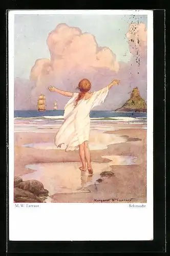 Künstler-AK Margaret W. Tarrant: Sehnsucht, Junge Frau am Meer