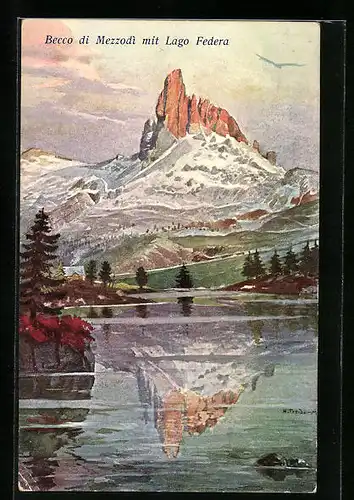 Künstler-AK Hans Treiber: Becco di Mezzodi, Panorama mit Lago Federa