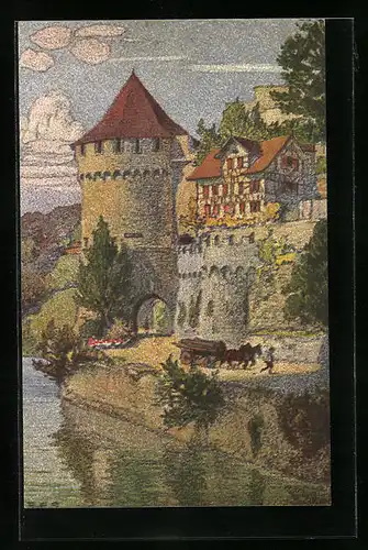 Künstler-AK Ernst E. Schlatter: Nölliturm mit Pferdewagen