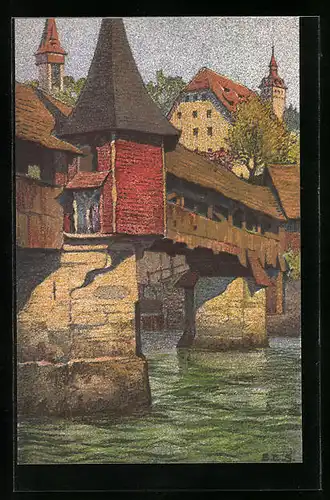 Künstler-AK Ernst E. Schlatter: Totentanzbrücke