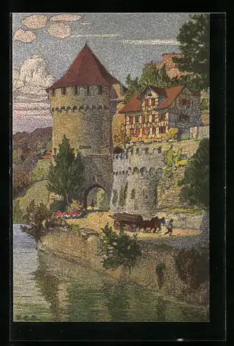 Künstler-AK Ernst E. Schlatter: Nölliturm mit Pferdewagen