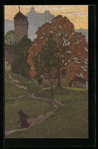 Künstler-AK Ernst E. Schlatter: Musegg, Ortspartie am Abend