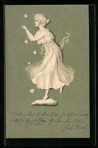 Künstler-AK M. S. M.: Junge Frau mit Herzen