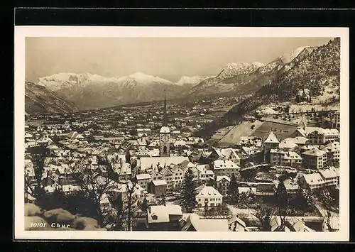 AK Chur, Teilansicht mit Kirche im Schnee