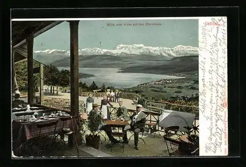 AK Uetliberg, Gasthaus Kulm mit Blick auf den Zürichsee