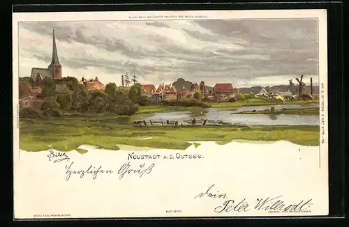 Künstler-AK Carl Biese: Neustadt /Ostsee, Panorama der Stadt