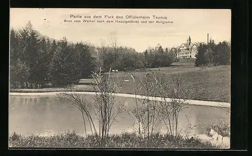 AK Falkenstein, Partie aus dem Park des Offizierheim Taunus mit Blick auf Hauptgebäude