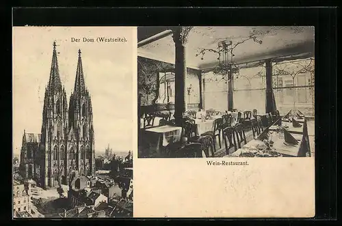 AK Cöln, Dom, Westseite und Grand Hotel Belgischer Hof, Weinrestaurant