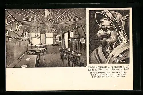 AK Köln a. Rh., Weinrestaurant Im Hessenland, Ritter Kunibert der Fiese