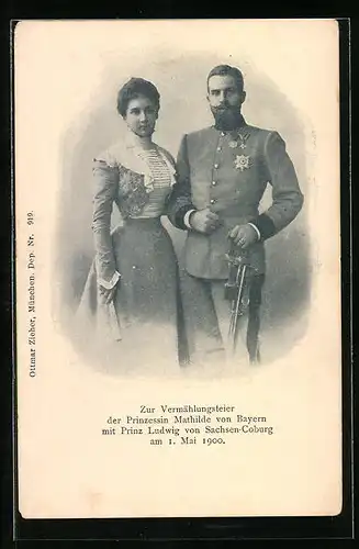 AK Vermählung von Prinz Ludwig von Sachsen-Coburg mit Prinzessin Mathilde von Bayern