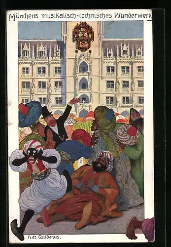 Künstler-AK Fritz Quidenus: München, Münchens musikalisch-technisches Wunderwerk