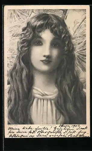 Künstler-AK Henry Ryland: Hübsches Mädchen mit langem dunklem Haar