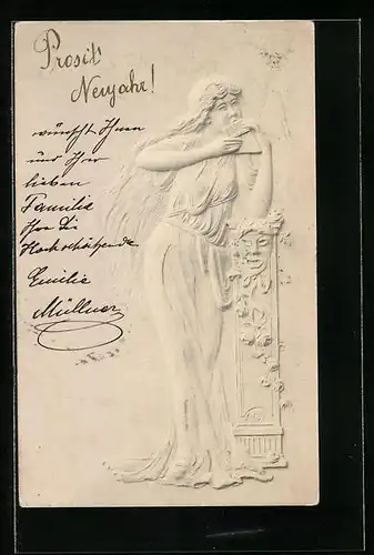 AK Schönheit spielt auf der Panflöte, Jugendstil