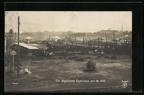 AK Dresden, Dresdener Vogelwiese, Teilansicht nach dem Brand 1909