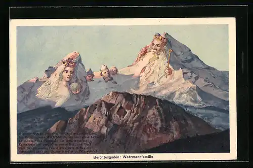 AK Berchtesgaden, Watzmann-Sage, Familie, Berge mit Gesicht, Berggesichter