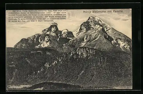 Künstler-AK Berchtesgaden, König Watzmann und seine Familie, Berggesichter