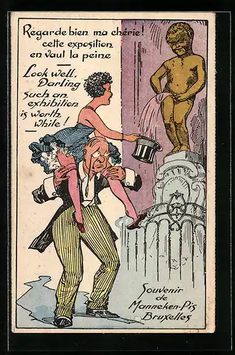 Künstler-AK Brüssel, Manneken Pis, Toilettenhumor