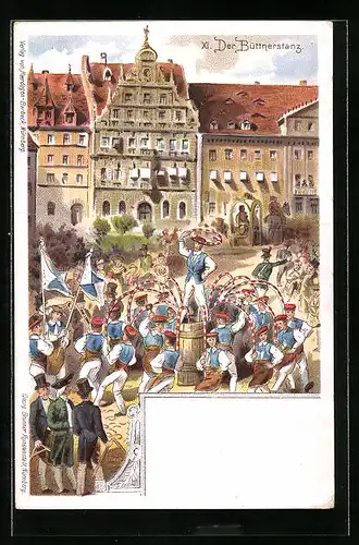 Lithographie Nürnberg, Der Büttnerstanz auf dem Volksfest