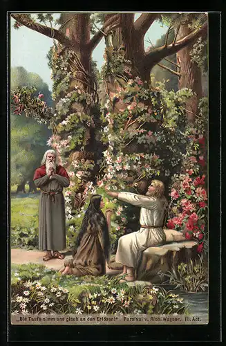 Künstler-AK Bayreuth, Taufszene aus Parsival, III. Akt