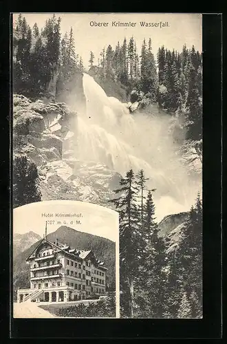 AK Krimml, Hotel Krimmlerhof, Oberer Krimmler Wasserfall