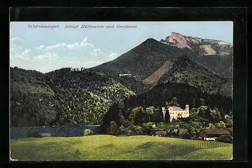 AK St. Gilgen-Winkl, Slazkammergut, Schloss Hüttenstein und Grottensee