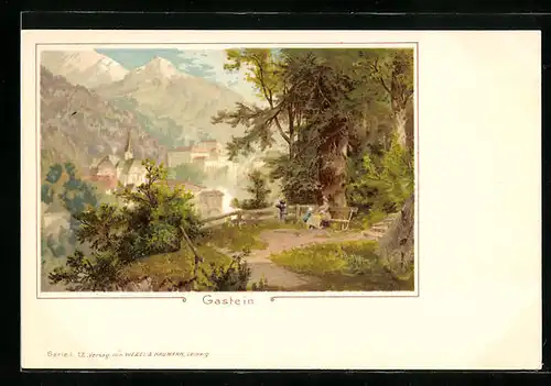 Lithographie Gastein, Ortspartie