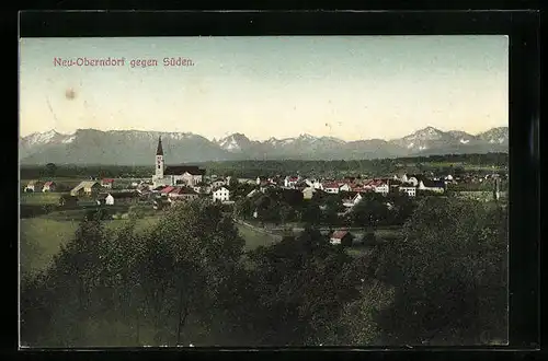 AK Neu-Oberndorf, Teilansicht mit Kirche gegen Süden