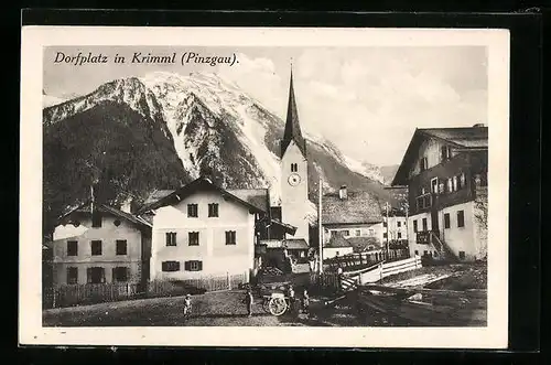 AK Krimml /Pinzgau, Dorfplatz mit Kirche