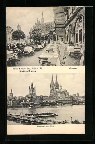 AK Köln, Hotel Kölner Hof, Terrasse, Dom