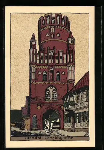 Steindruck-AK Stendal, Uenglinger Tor