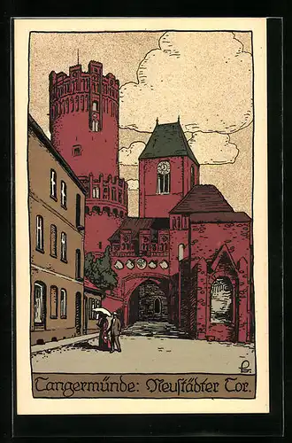 Steindruck-AK Tangermünde, Neustädter Tor
