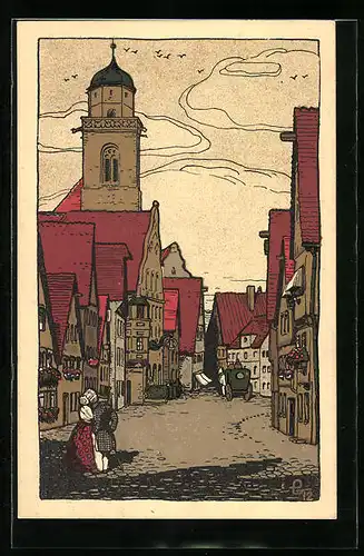 Steindruck-AK Dinkelsbühl, Segringer-Strasse