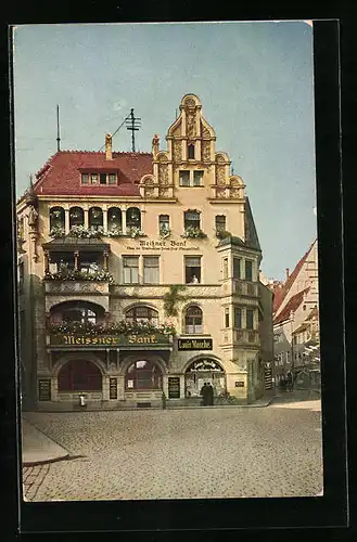 AK Meissen, Heinrichsplatz mit Meissner Bank, Elbstrasse
