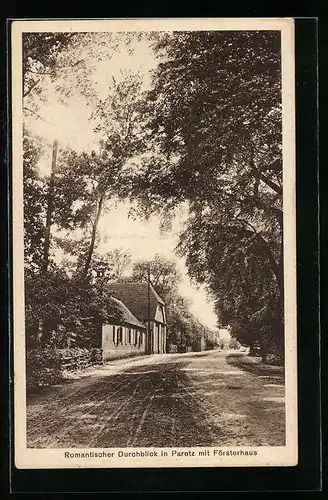 AK Paretz, Romantischer Durchblick mit Försterhaus