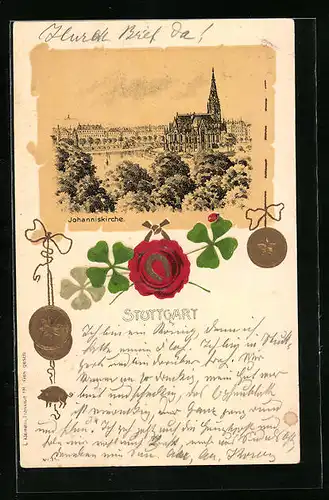 Präge-Lithographie Stuttgart, Blick zur Johanniskirche