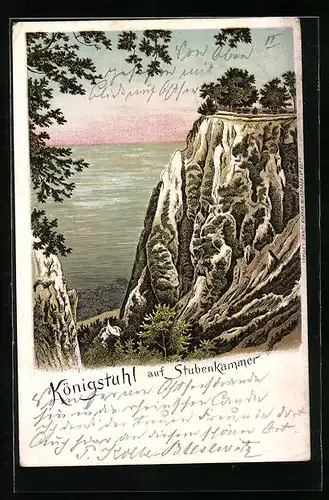 Lithographie Stubbenkammer, Blick zum Königstuhl