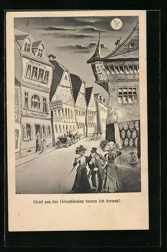 Wirtshaus-AK Neckargemünd, Gasthaus Griechische Weinstube zur Stadt Athen aus der Sicht eines Betrunkenen