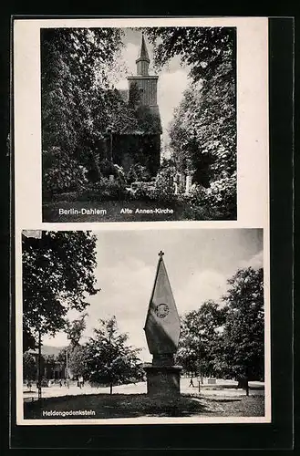 AK Berlin-Dahlem, Alte Annen-Kirche, Heldengedenkstein