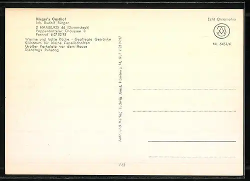 AK Hamburg-Duvenstedt, Bürger`s Gasthof, Poppenbütteler Chaussee 3