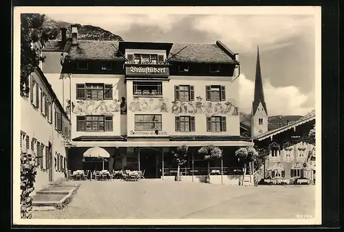 AK Garmisch, Gasthaus Bräustüberl bei der alten Kirche