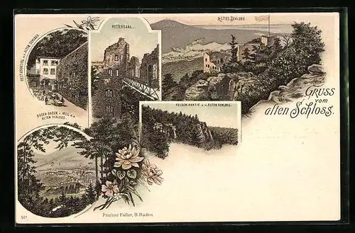 Lithographie Baden-Baden, Altes Schloss, Rittersaal, Restauration