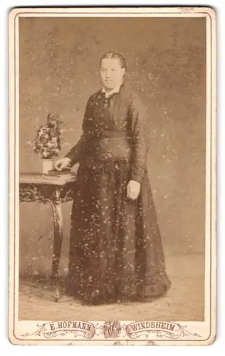Fotografie E. Hofmann, Windsheim, Rothenburger Beigasse, Junge Dame in hübscher Kleidung