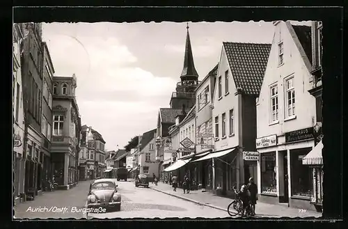 AK Aurich /Ostfr., Burgstrasse mit Geschäften