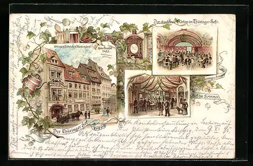 Vorläufer-Lithographie Leipzig, 1895, Hotel Thüringer Hof, Innenansichten